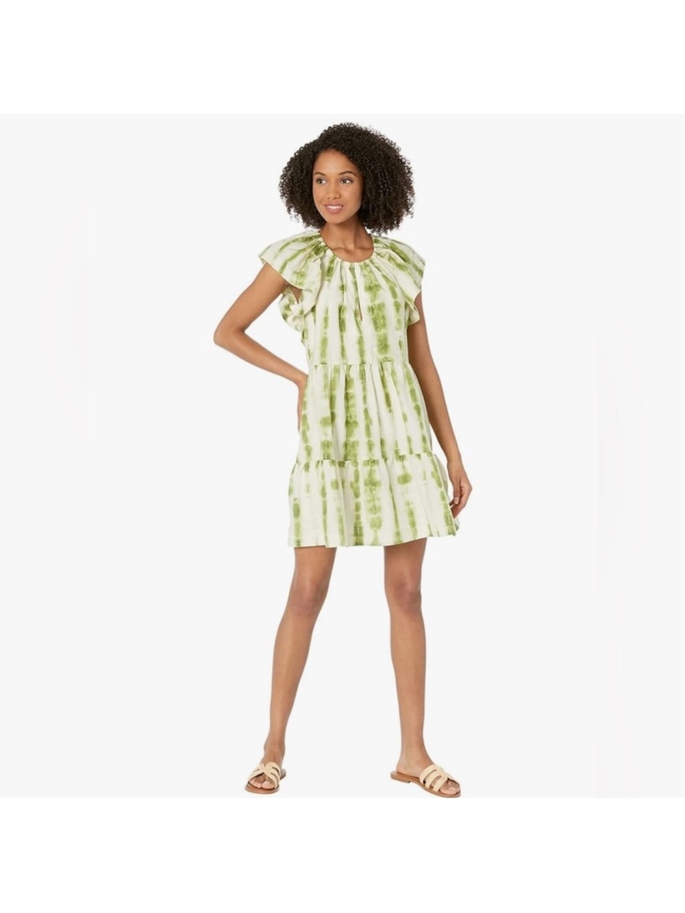 Marie Oliver Green Tie-Dye Short Flutter Sleeve Dress